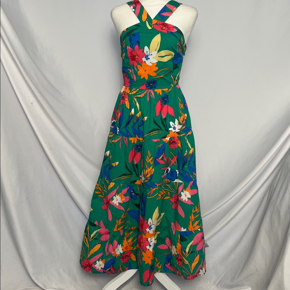 NWOT / J.crew factory Printed tiered halter midi dress - Picture 5 of 8